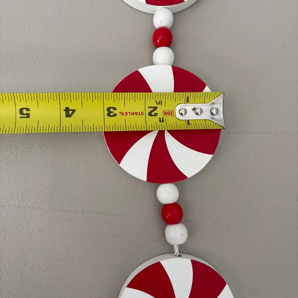 Hobby Lobby Peppermint Candy Wooden Bead Garland Red White Christmas Decor 24in